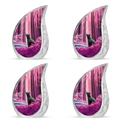 Soft Pink Bear Cremation Urn close-up of engraving and surface detail - smooth teardrop contour featuring bear art - 10 inch aluminum urn for cremated remains