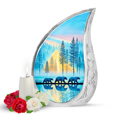 Personalized Teal Heavenly Bear Cremation Urns for Human Ashes - 10-inch, 200 cu in - Yatskia