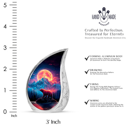 Pastel Blue Bear Cremation Urn angled view of lid and engraved motif - rounded teardrop bear design with delicate detail - mini keepsake memorial for portion of cremation ashes