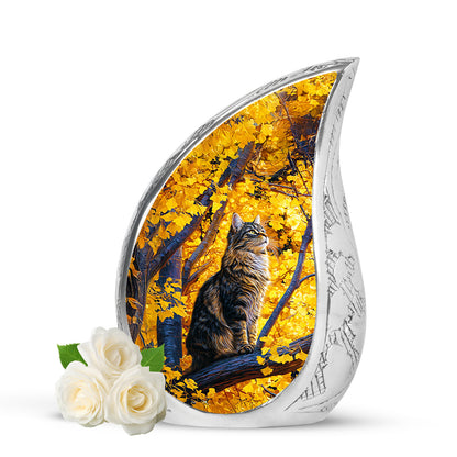 Gold Cat Cremation Urns - Glorious Comfort 10-inch, 200 cu in - Yatskia