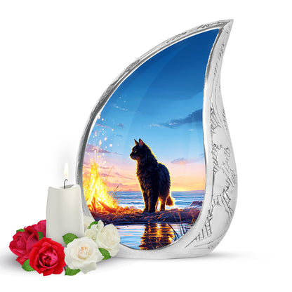 Personalized Blue Cat Cremation Urns for Ashes - Captivating 10-inch - Yatskia
