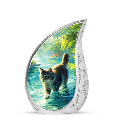 Regal Cat Memorial Cremation Urns - Green 10-inch, 200 cu in - Yatskia