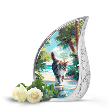 Teal Cat Cremation Urns - Opulent Legacy 10-inch, 200 cu in - Yatskia