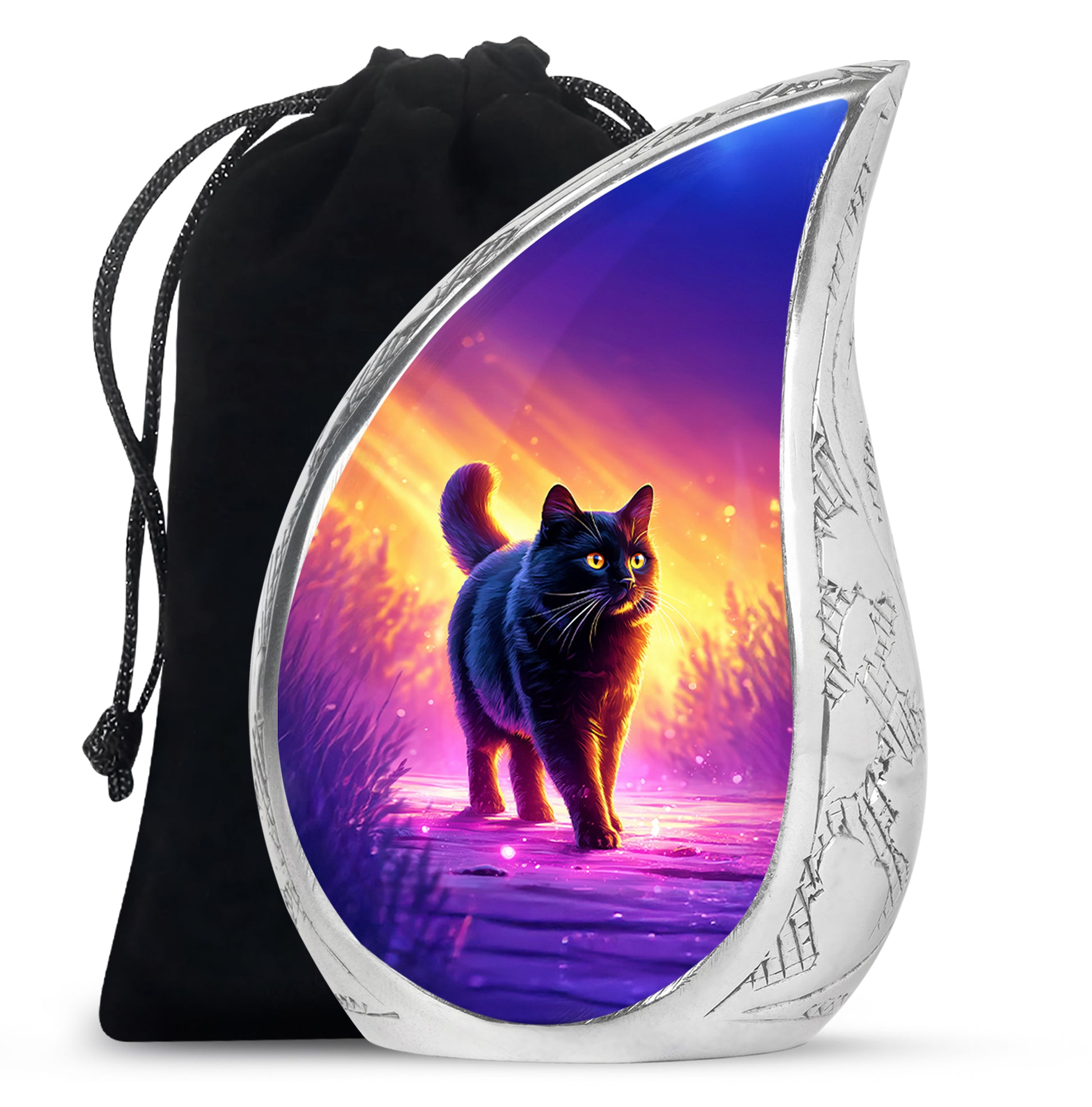 Blush Pink Cat Cremation Urn front view showing detailed design - rounded teardrop cat design with delicate detail - full-size 10 inch 200 cubic inch adult cremation urn