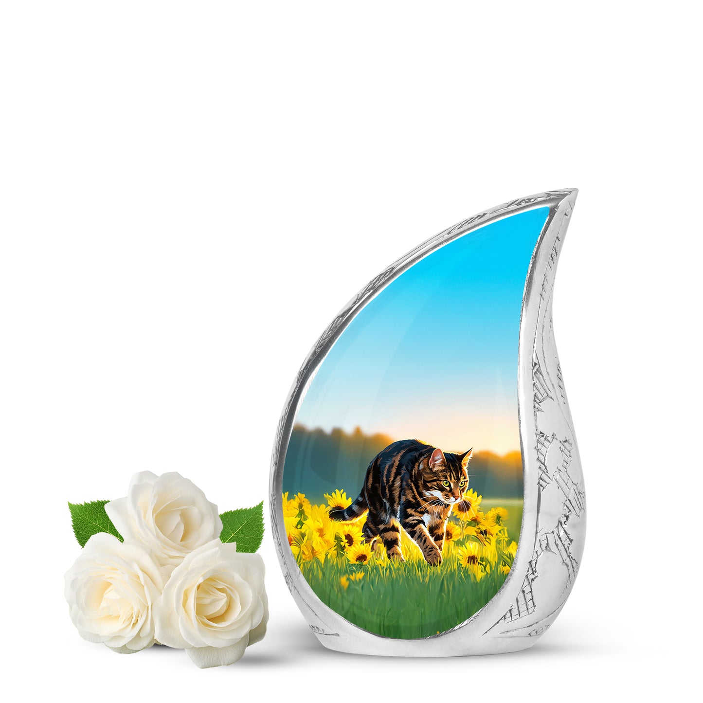 Distinguished Teal Cat Cremation Urn for Ashes - 10-inch, 200 cu in - Yatskia