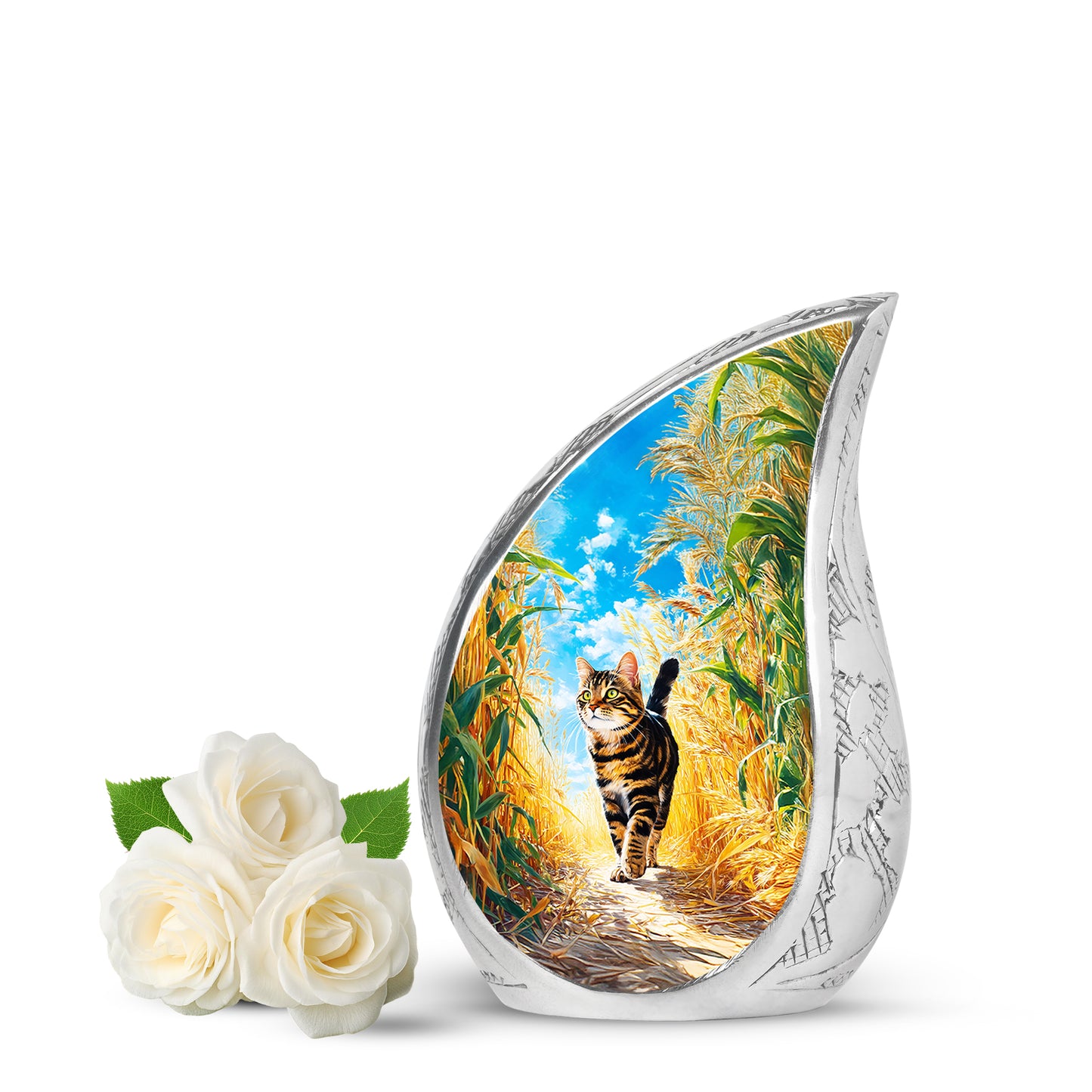 Lustrous Cat Cremation Urns for Human Ashes - Teal 10-inch - Yatskia