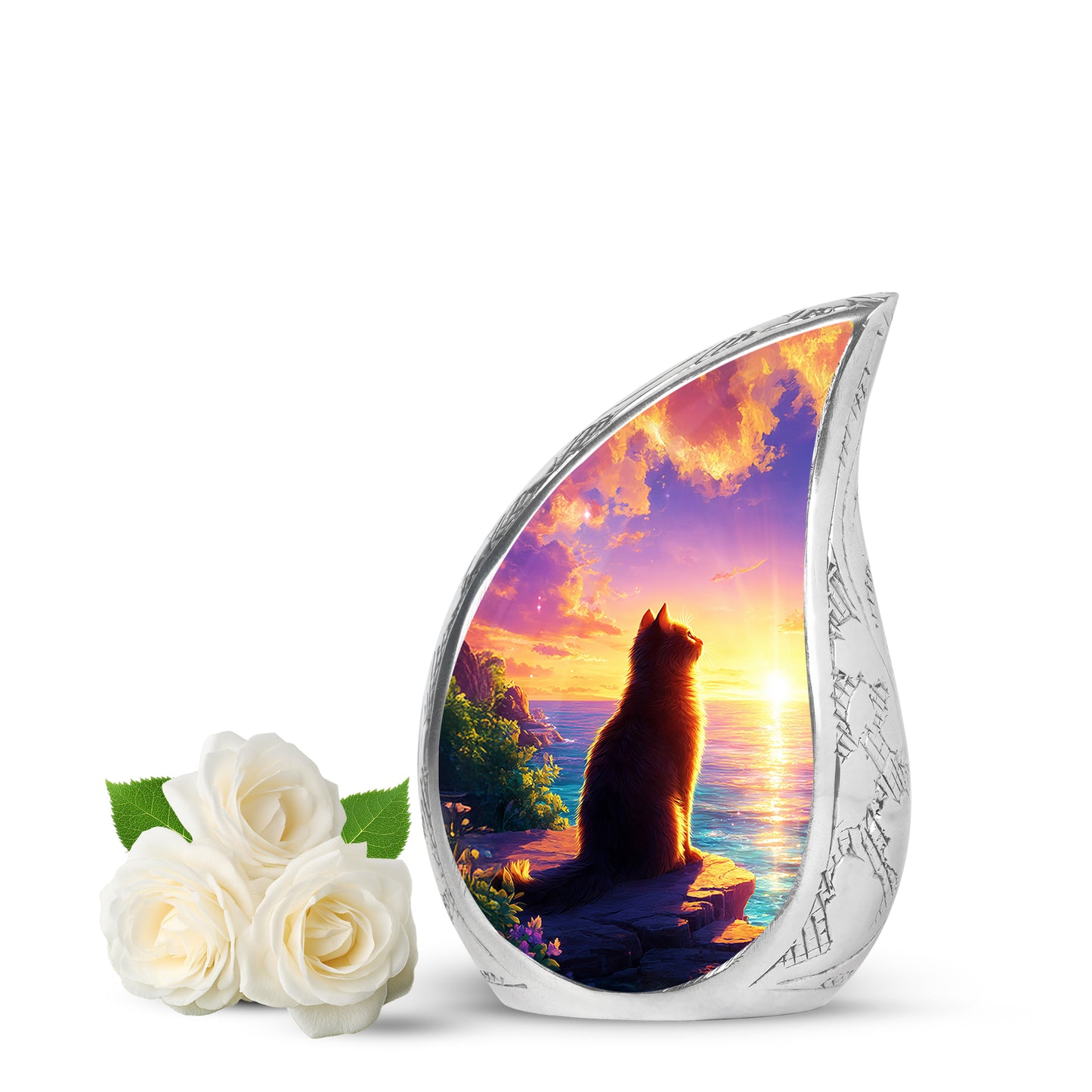 Pink Serene Cat Memorial Urn for Ashes - 10-inch, 200 cu in - Yatskia