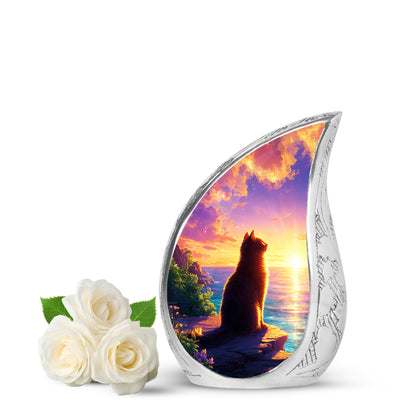 Pink Serene Cat Memorial Urn for Ashes - 10-inch, 200 cu in - Yatskia