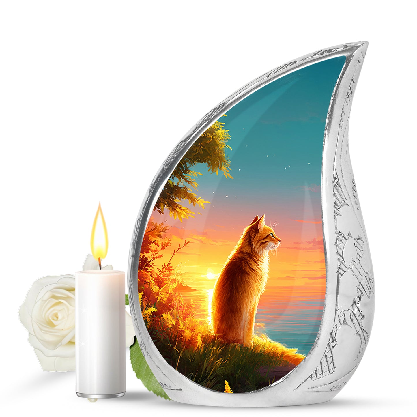 Lustrous Cat Cremation Urns for Human Ashes - Teal 10-inch - Yatskia