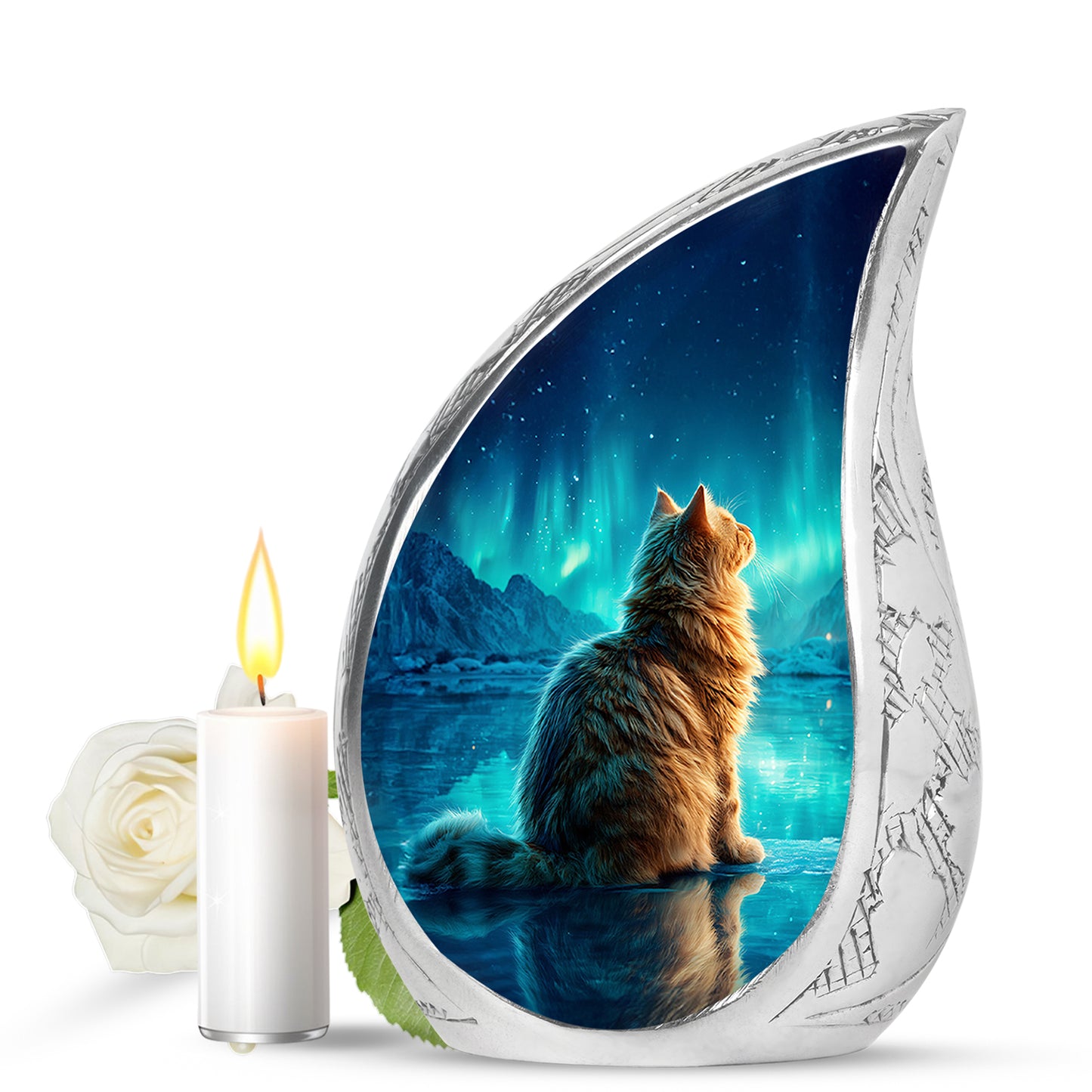 Blue Resounding Cat Memorial Urn for Ashes - 10-inch, 200 cu in - Yatskia