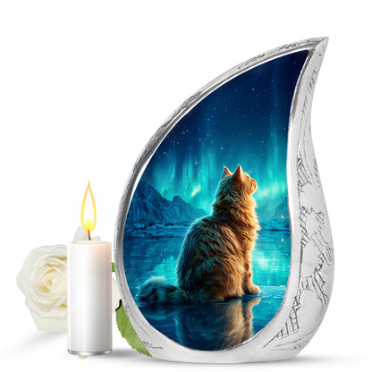 Blue Resounding Cat Memorial Urn for Ashes - 10-inch, 200 cu in - Yatskia
