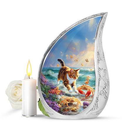 Personalized Blue Revered Cat Cremation Urns for Human Ashes - 10-inch, 200 cu in - Yatskia