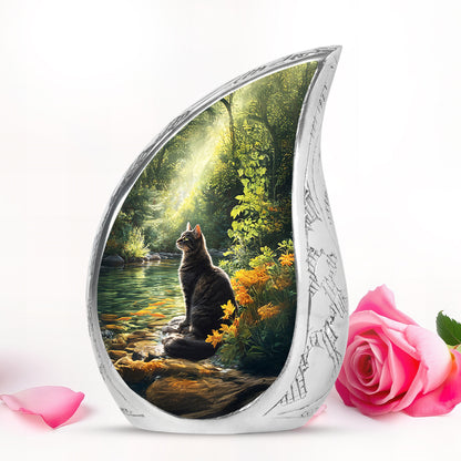 Personalized Black Cat Cremation Urns for Ashes - Peaceful 10-inch - Yatskia