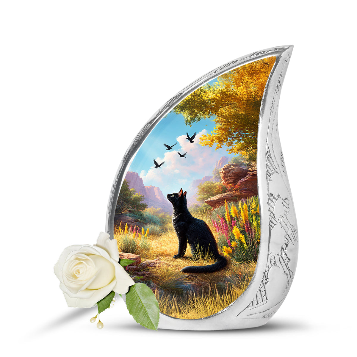 Blue Comforting Cat Memorial Urn for Ashes - Yatskia