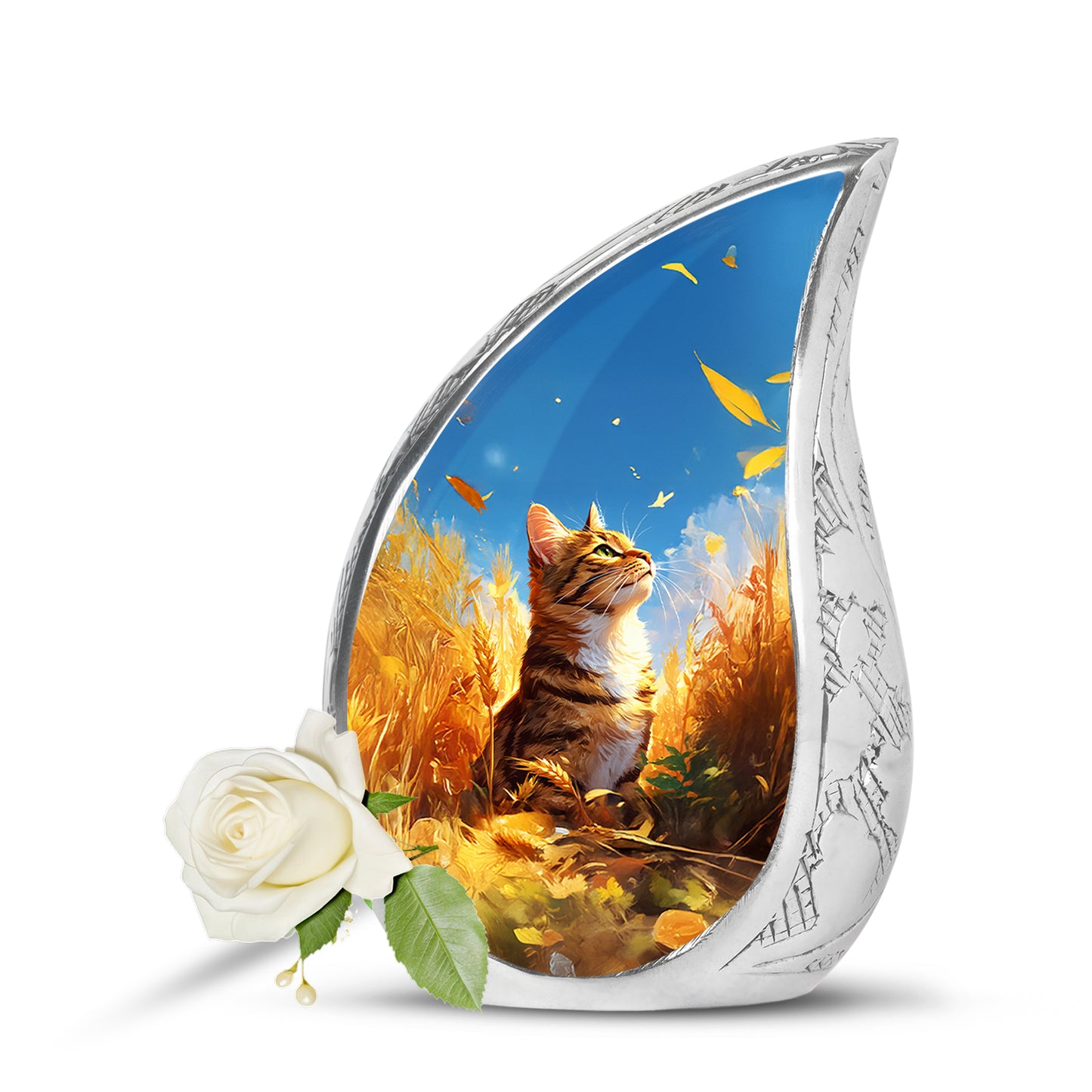 Harmonious Cat Cremation Urns for Human Ashes - Blue 10-inch - Yatskia