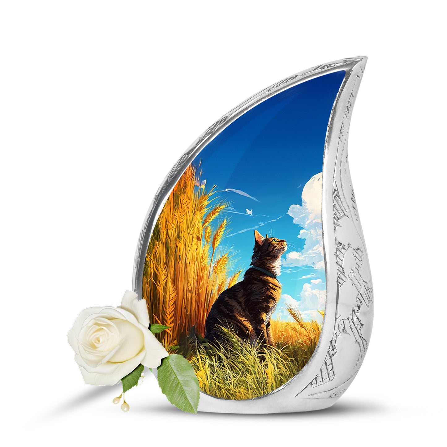 Personalized Cat Cremation Urns - Wondrous Blue 10-inch, 200 cu in - Yatskia