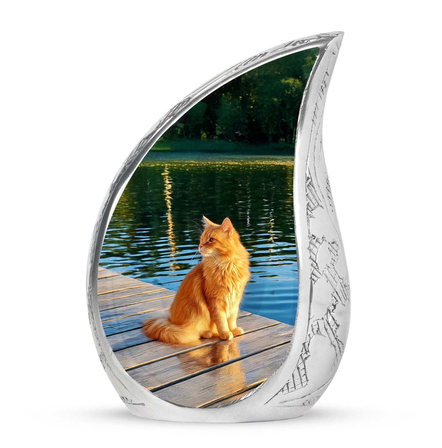 Stunning Green Cat Reflection Urn for Human Ashes - 10-inch, 200 cu in - Yatskia