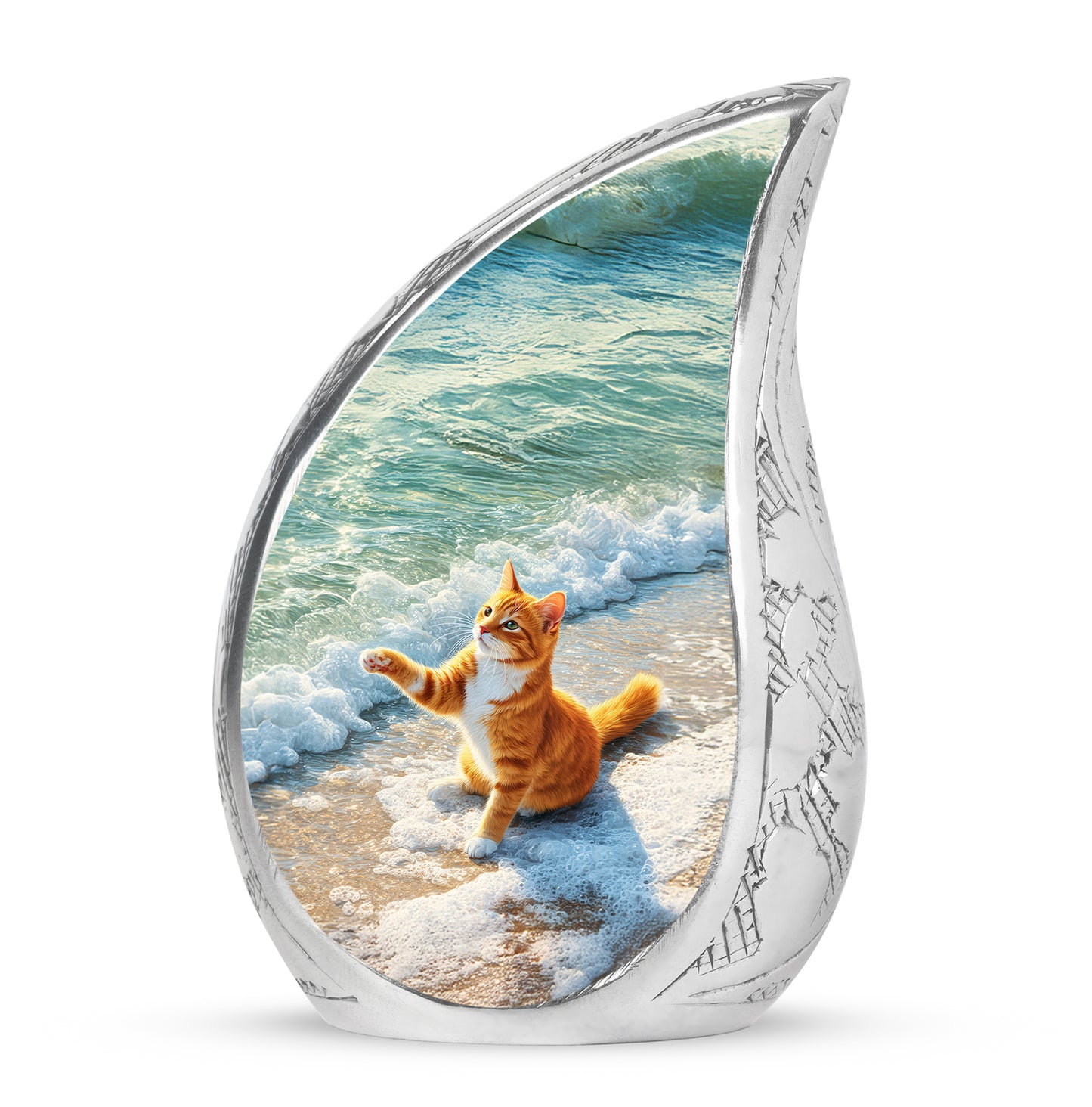 Personalized Green Cat Cremation Urns for Ashes - Transcendent 10-inch - Yatskia