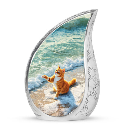 Personalized Green Cat Cremation Urns for Ashes - Transcendent 10-inch - Yatskia