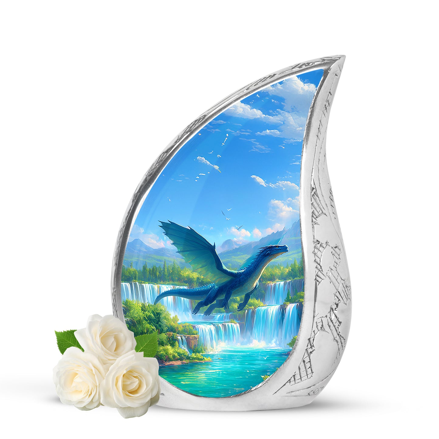 Resplendent Blue Dragon Cremation Urn for Ashes - 10-inch, 200 cu in - Yatskia