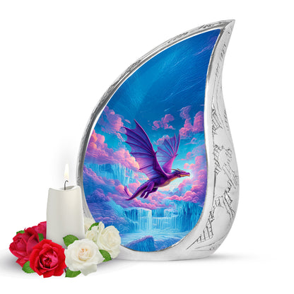 Blue Comforting Dragon Memorial Urn for Ashes - 10-inch, 200 cu in - Yatskia