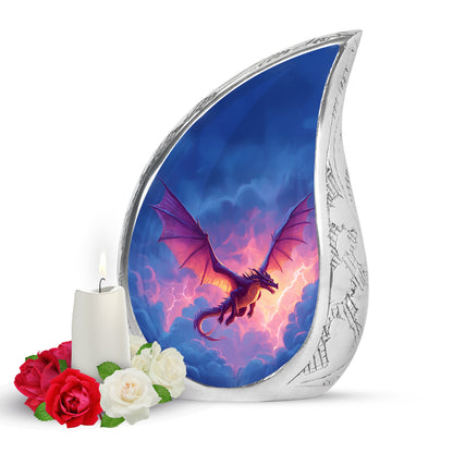 Blue Comforting Dragon Memorial Urn for Ashes - 10-inch, 200 cu in - Yatskia