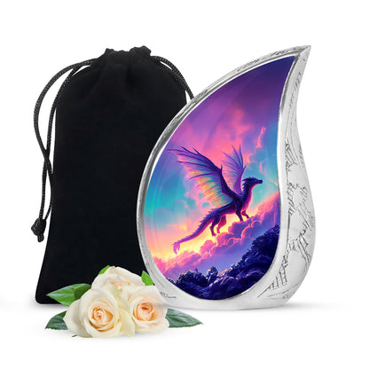 Vivid Blue Dragon Cremation Urn front view showing detailed design - graceful tear-shaped urn with dragon motif - full-size 10 inch 200 cubic inch adult cremation urn