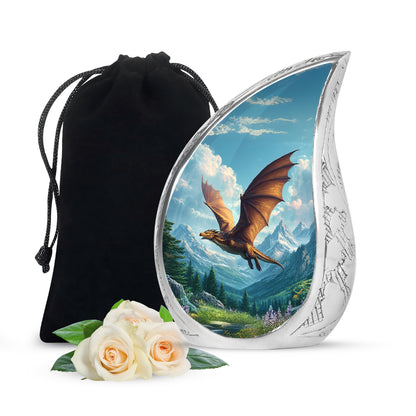 Calming Blue Dragon Cremation Urn front view showing detailed design - smooth teardrop contour featuring dragon art - full-size 10 inch 200 cubic inch adult cremation urn