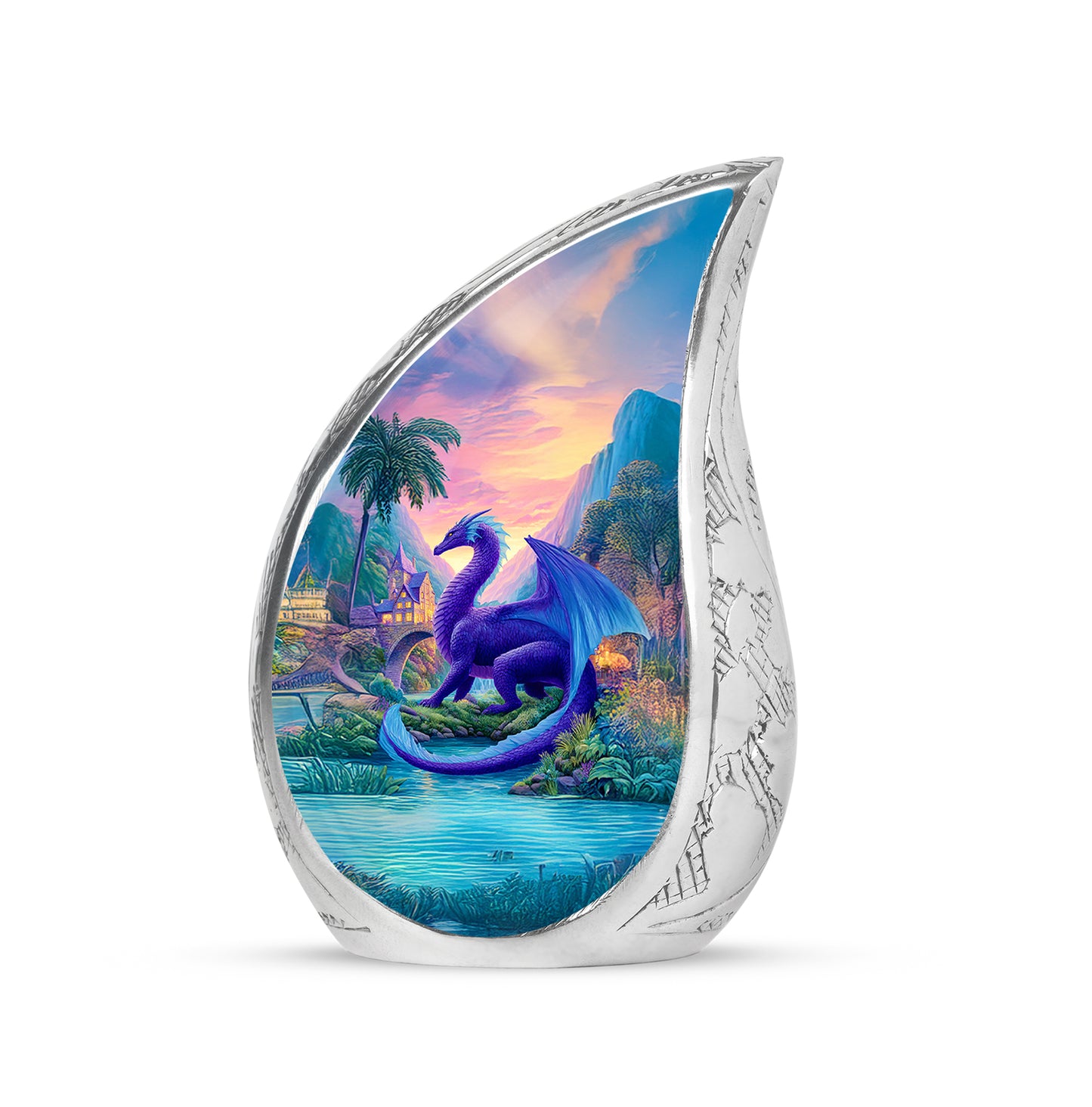 Ethereal Dragon Memorial Cremation Urns - Blue 10-inch, 200 cu in - Yatskia