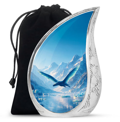 Sky Blue Dragon Cremation Urn front view showing detailed design - rounded teardrop dragon design with delicate detail - full-size 10 inch 200 cubic inch adult cremation urn
