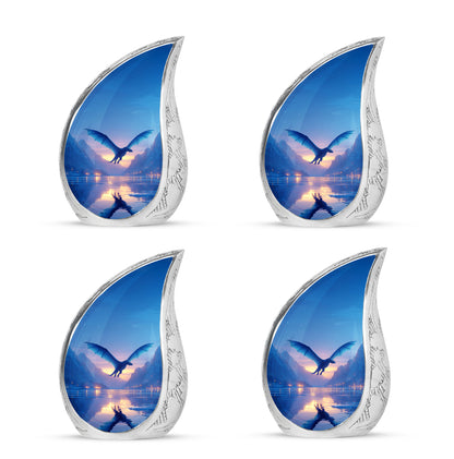 Serene Blue Dragon Cremation Urn close-up of engraving and surface detail - graceful tear-shaped urn with dragon motif - 10 inch aluminum urn for cremated remains
