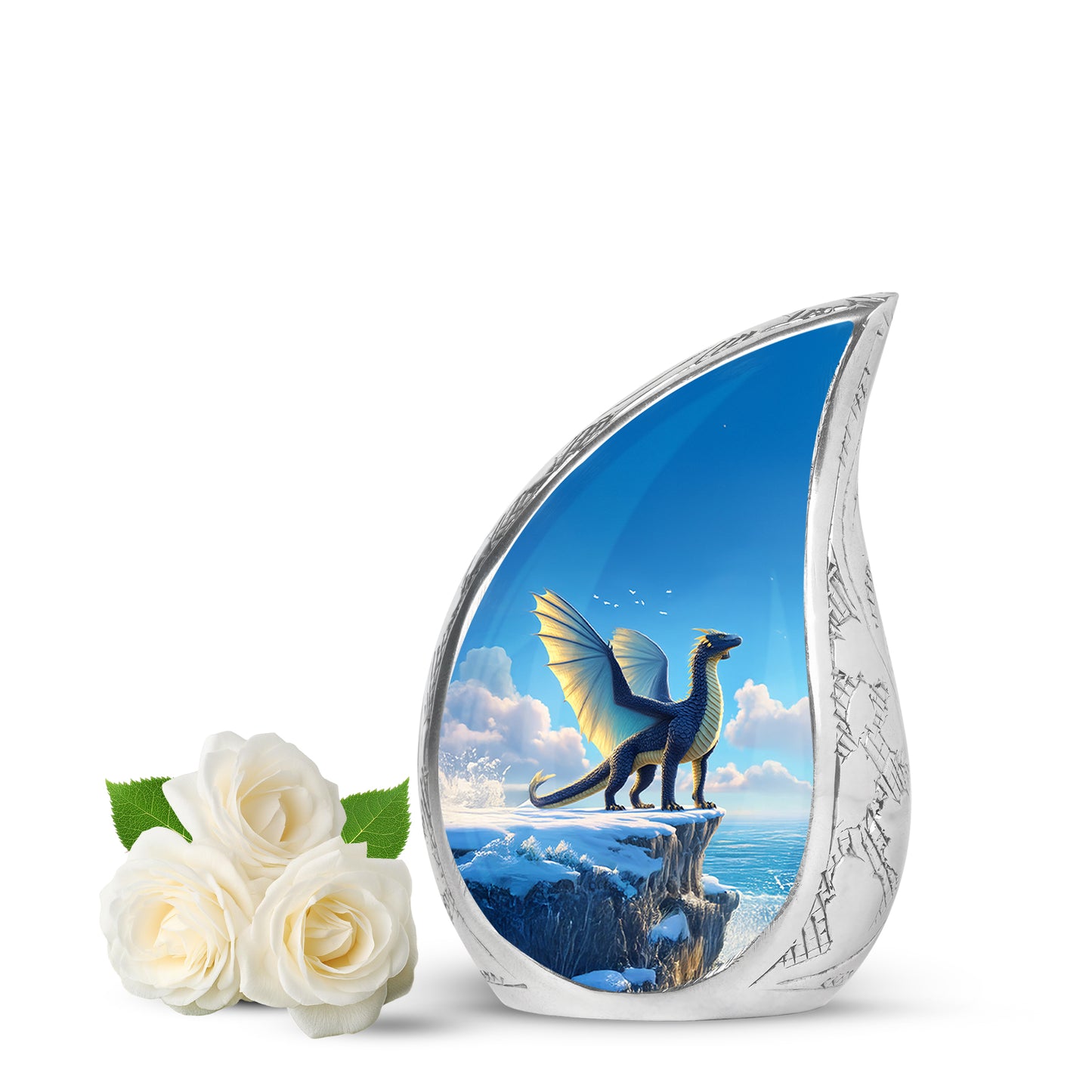 Personalized Blue Cherished Dragon Cremation Urns for Human Ashes - 10-inch, 200 cu in - Yatskia