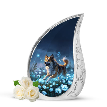Dignified Blue Dog Cremation Urn for Ashes - 10-inch, 200 cu in - Yatskia