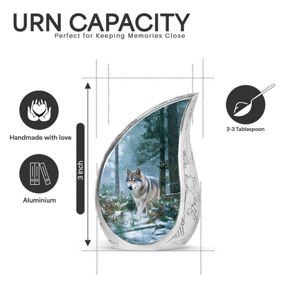 Azure Dog Cremation Urn angled view of lid and engraved motif - rounded teardrop dog design with delicate detail - mini keepsake memorial for portion of cremation ashes