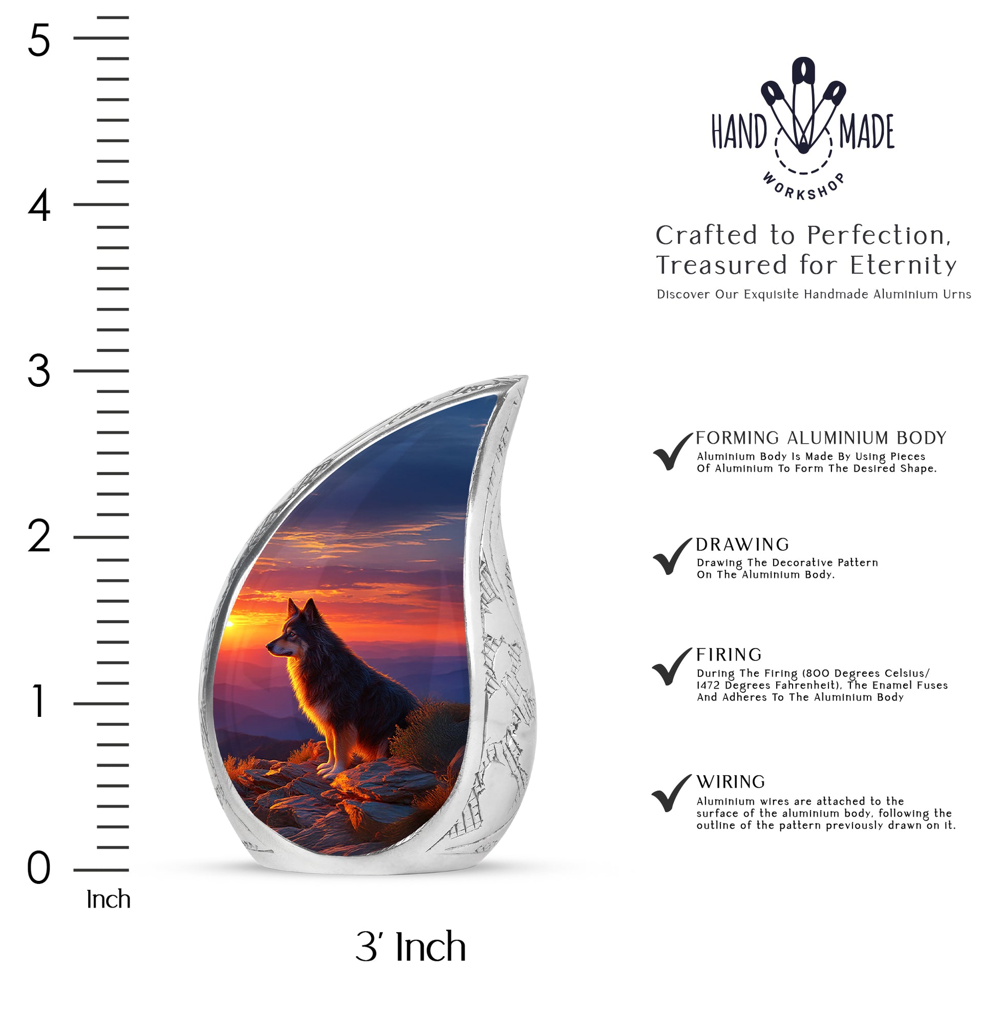 Slate Blue Dog Cremation Urn angled view of lid and engraved motif - rounded teardrop dog design with delicate detail - mini keepsake memorial for portion of cremation ashes