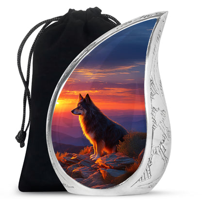 Pastel Blue Dog Cremation Urn front view showing detailed design - rounded teardrop dog design with delicate detail - full-size 10 inch 200 cubic inch adult cremation urn