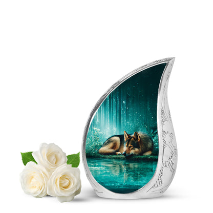 Stunning Teal Dog Comfort Urn for Human Ashes - 10-inch, 200 cu in - Yatskia