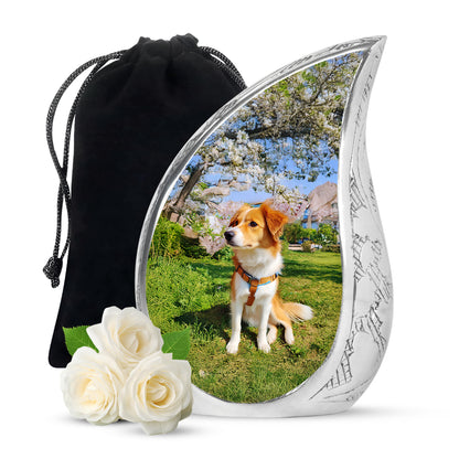 Celestial Blue Dog Cremation Urn front view showing detailed design - rounded teardrop dog design with delicate detail - full-size 10 inch 200 cubic inch adult cremation urn
