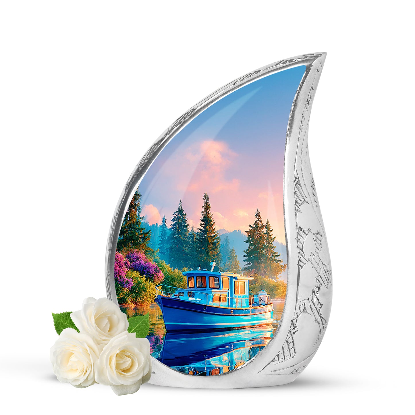 Personalized Blue Boat Cremation Urns for Ashes - Captivating 10-inch - Yatskia