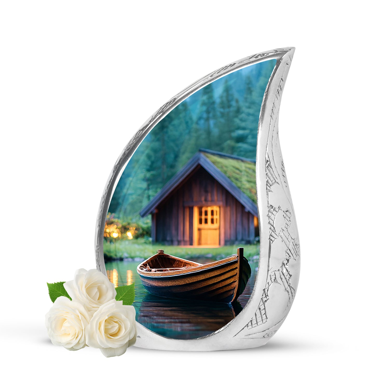 Green Sacred Boat Cremation Urns for Human Ashes - 10-inch, 200 cu in - Yatskia