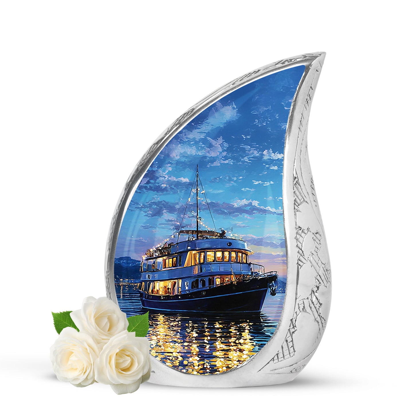 Personalized Seraphic Boat Cremation Urns - Blue 10-inch, 200 cu in - Yatskia