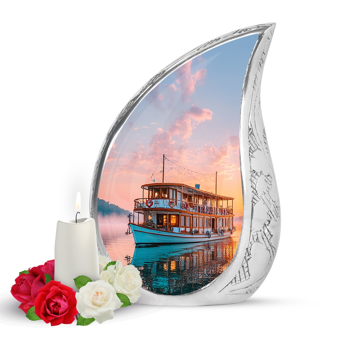 Personalized Red Steadfast Boat Cremation Urns for Human Ashes - 10-inch, 200 cu in - Yatskia
