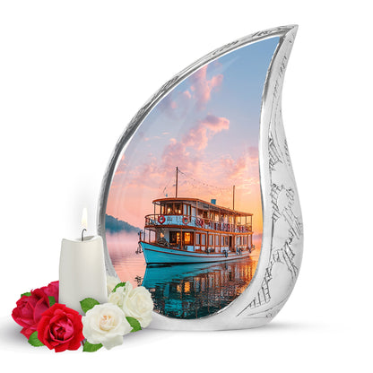 Personalized Red Steadfast Boat Cremation Urns for Human Ashes - 10-inch, 200 cu in - Yatskia