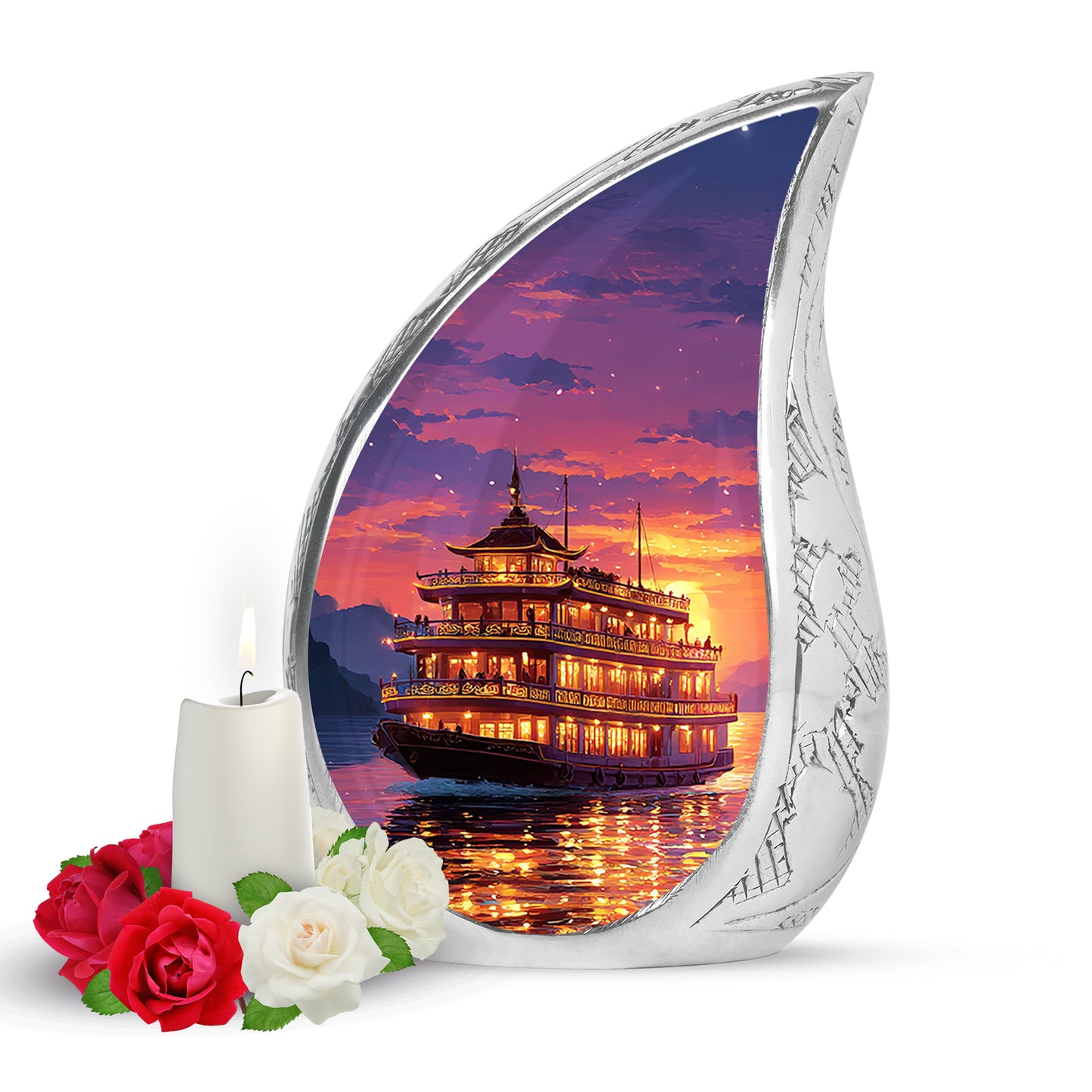 Purple Boat Sentinel Cremation Urns for Human Ashes - 10-inch, 200 cu in - Yatskia