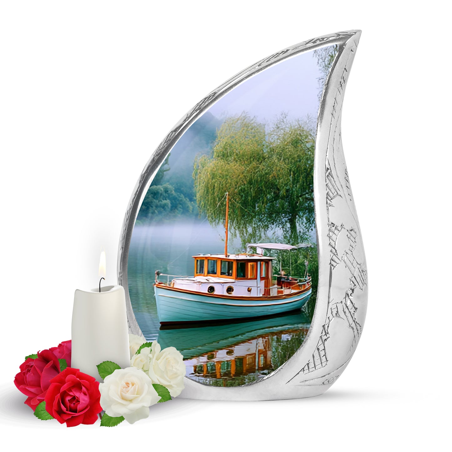 Resplendent Teal Boat Cremation Urn for Ashes - 10-inch, 200 cu in - Yatskia