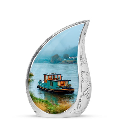 Teal Boat Cremation Urns - Enduring Sentinel 10-inch, 200 cu in - Yatskia