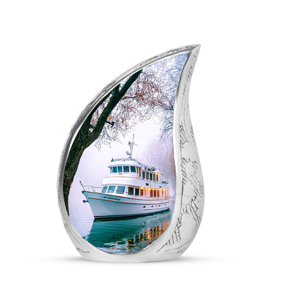 Dignified White Boat Cremation Urn for Ashes - 10-inch, 200 cu in - Yatskia