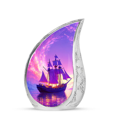 Purple Sacred Boat Cremation Urns for Human Ashes - 10-inch, 200 cu in - Yatskia