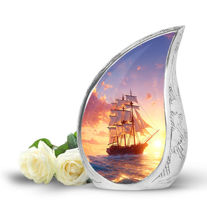 Personalized Blue Boat Cremation Urns for Ashes - Majestic 10-inch - Yatskia
