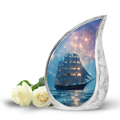 Personalized Boat Cremation Urns - Tranquil Blue 10-inch, 200 cu in - Yatskia